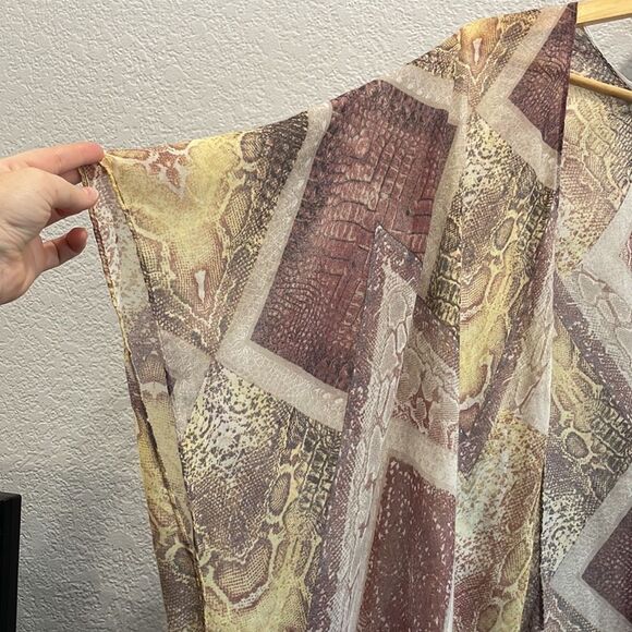 Cato Lightweight Purple & Yellow Snakeskin Tassel Kimono Cardigan One Size - Picture 3 of 9